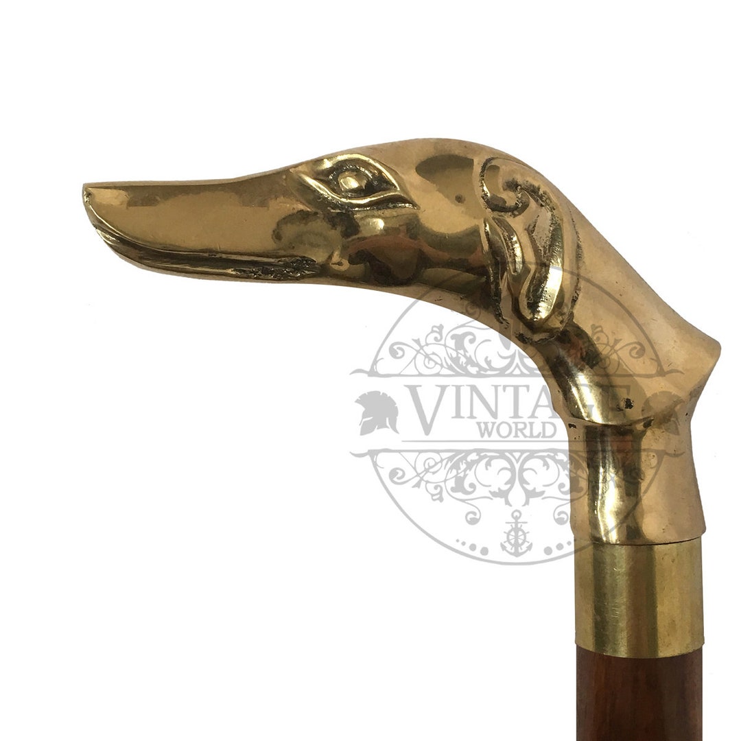 Dog Handle Walking Stick Brass & Wood Etsy Australia
