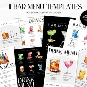 Wedding Bar Menu Sign Template, Signature Drink Editable Template, Wedding Cocktail Sign, His and Hers Drinks, Bride and Groom Drink,