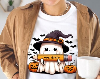 Personalized Teacher Ghost T-Shirt: Halloween Pumpkin School Shirt