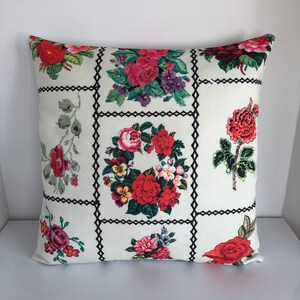 Red Rose Pillow Cover: Cross-Stitch Style Print, Double-Sided (17x17 in)