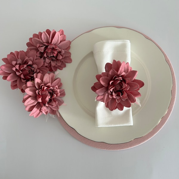 Pastel Pink Flower Napkin Rings , Christmas Napkin Holders, Holiday Napkin Rings, Christmas Table Decor