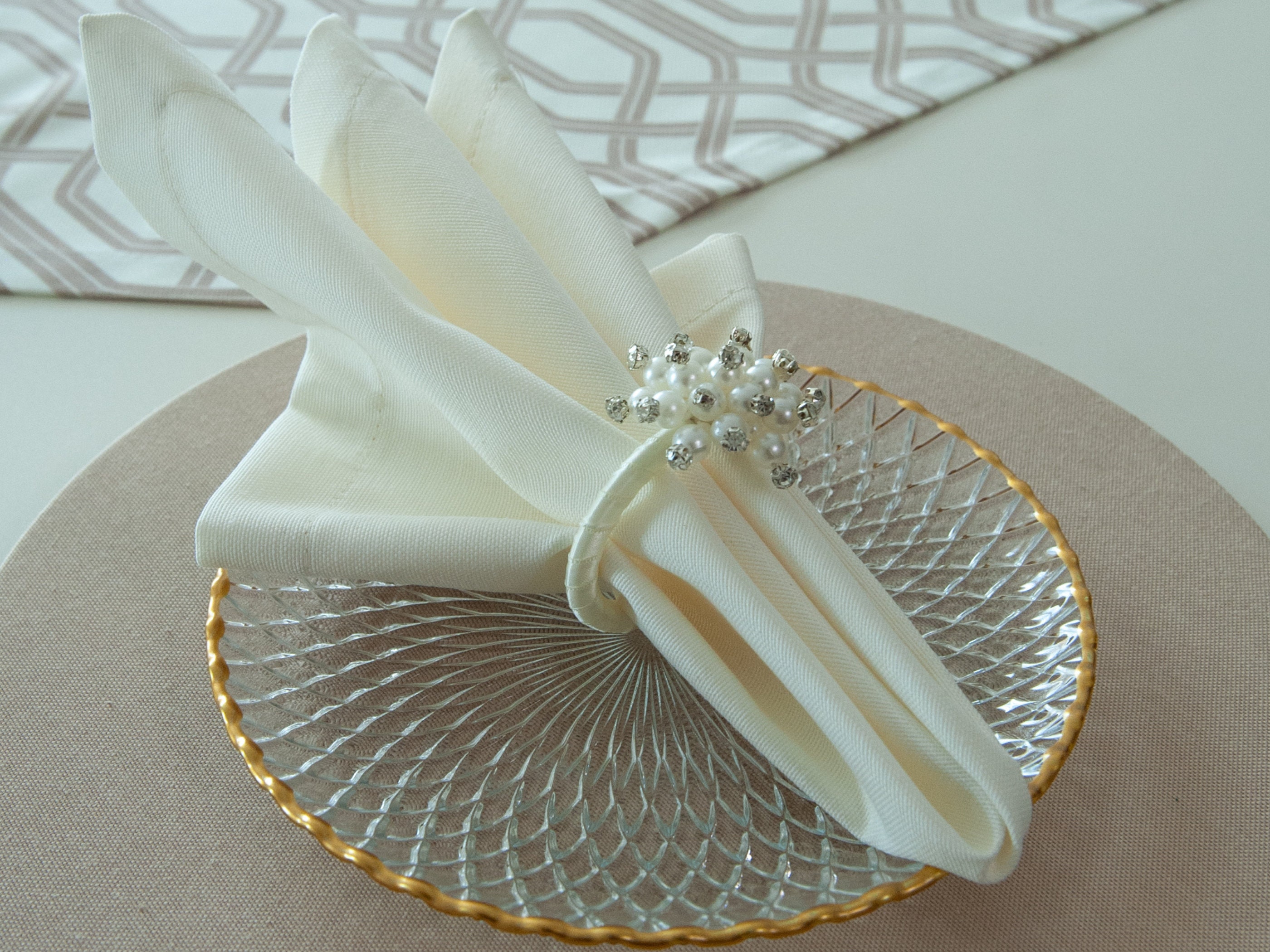 Fashion merchandise JulyLab Set of 12 Napkin Ring Pearl Beaded Diamante