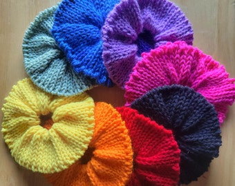 Large Knitted scrunchies, Knitted scrunchie, Scrunchies, Colorful scrunchies