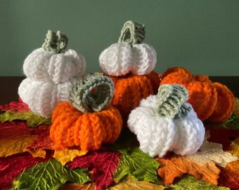 Fall Knitted Pumpkins, Fall Decor, Thanksgiving Decor, Halloween Decor, Orange Knitted pumpkin, White Knitted pumpkin, Inside Decor