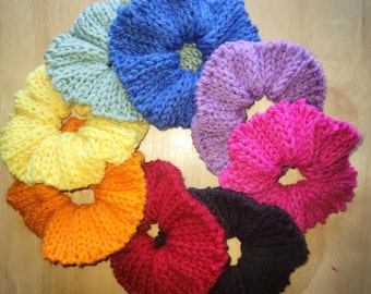 Medium Knitted scrunchies, Knitted scrunchie, Scrunchies, Colorful scrunchies