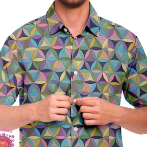 Flower of Life sacred geometry shirt, Mens button down spiritual shirt, Psychedelic festival short sleeve shirt, Trippy rave hawaiian shirt