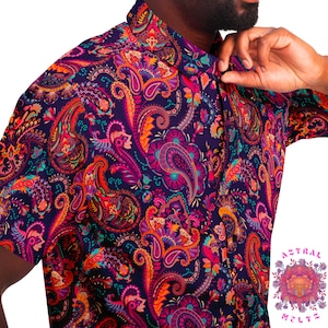 Men's paisley shirt, Hippie 1970 shirt, Trippy boho shirt, 70s button up shirt, Retro 1960s mens shirt, Mens button down psychedelic shirt