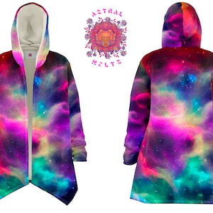 Galaxy hooded cloak with pockets, Celestial hoodie, Psychedelic dream cloak, Festival trippy coat, Rave wear, Hippie galaxy cape
