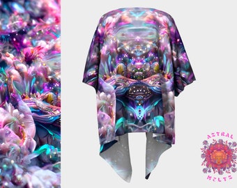Draped Kimono Men Women, Psychedelic Kimono, Festival Jacket, Boho Kimono, Bohemian Poncho, Silk kimono unisex, Rave outfit, Hippie clothes