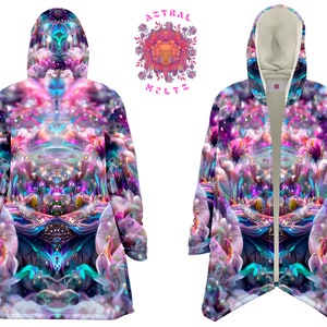 Fantasy hooded cape cloak, Futuristic celestial hoodie, Psychedelic dream cloak, Trippy festival coat, Rave wear, Hippie hooded galaxy cape