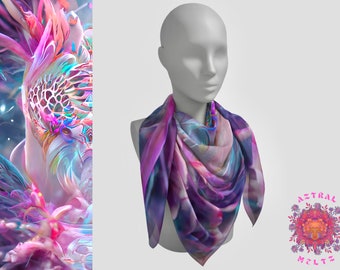 Neon Pastel Sjaal, Pure Zijden Sjaal, Zijden Sjaal, Psychedelische Sjaal, Kleurrijke Bedrukte Sjaal, Satijnen Sjaal, Bandana, Zijden hoofd wrap, Rave sjaal