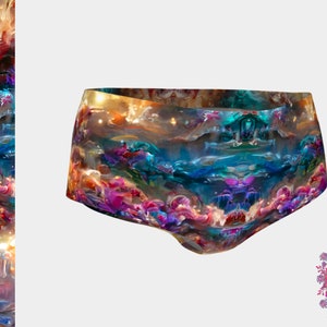Artistic Booty shorts, Rave shorts, Festival shorts, Psychedelic clothes, Celestial mini shorts, High waisted shorts, Trippy hippie clothes