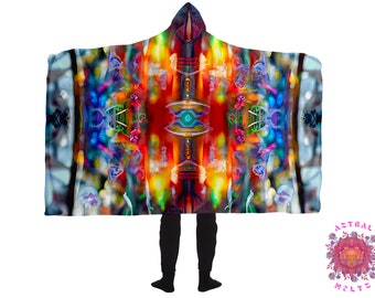 Tribal Hooded Blanket, Shamanic Blanket, Psychedelic Hoodie Blanket, Sherpa Camping Blanket, Festival Blanket Cape, Rave Blanket, Poncho