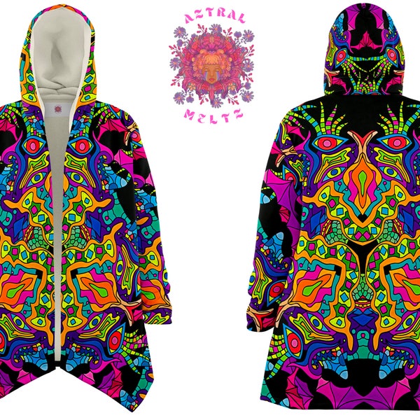 DMT trippy hooded cloak, Colorful rave jacket, Psychedelic dream cloak, Festival coat, Graffiti jacket, Hooded cape cloak, Rave wear