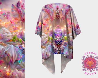 Floral Silk Kimono for Men and Women, Psychedelic drape kimono, Festival poncho, Rave clothes, Hippie clothes, Boho Kimono Cover up