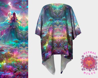 Fantasy Silk Kimono for Men and Women, Psychedelic Kimono, Rave wear, Psychedelic clothes, Festival outfit, Colorful Poncho, Boho kimono