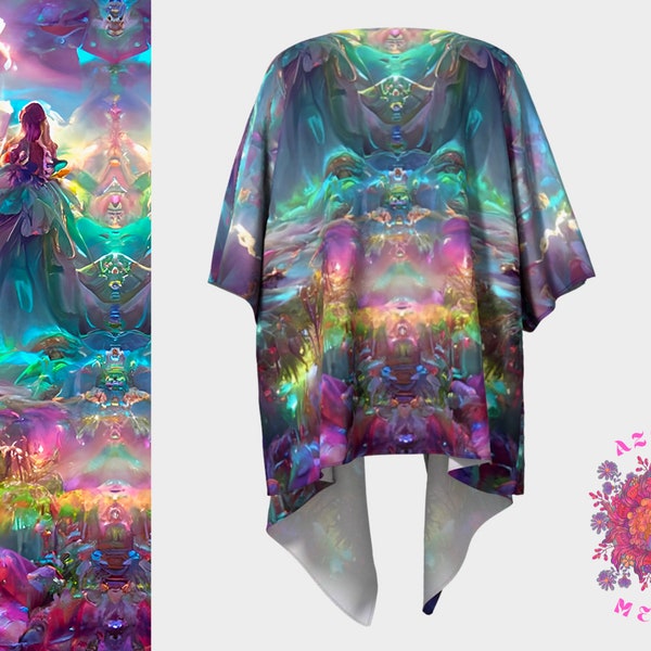 Fantasy Silk Kimono for Men and Women, Psychedelic Kimono, Rave wear, Psychedelic clothes, Festival outfit, Colorful Poncho, Boho kimono