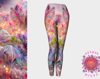 Leggings psicodélicos, Leggings florales, pantalones hippies, medias estampadas de colores, atuendo del Festival, leggings Rave Trippy, pantalones de yoga, ropa de entrenamiento