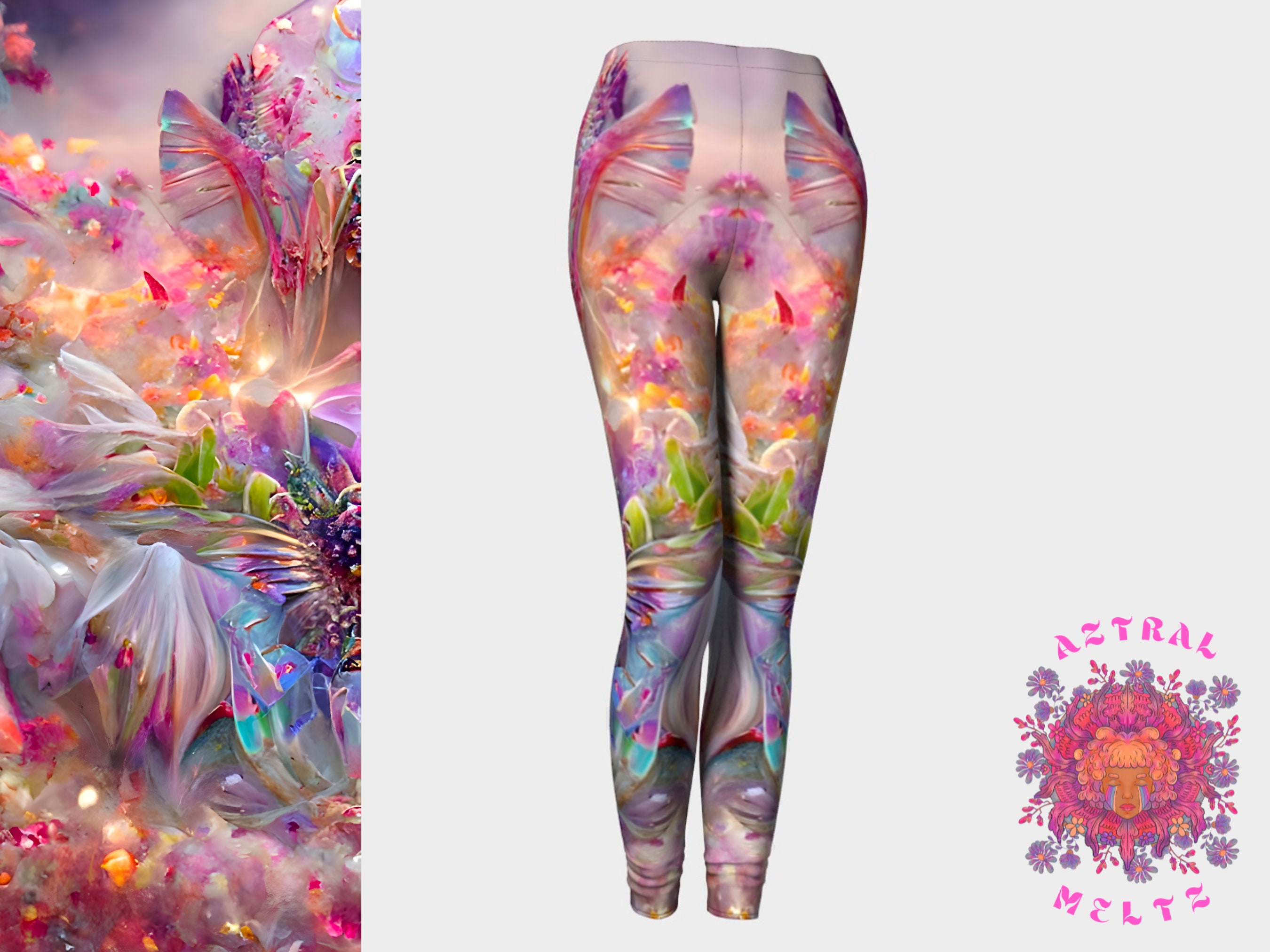 Organic Fruit Flower Print Yoga Pants