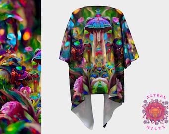 Magic Mushroom Kimono Jacket, Psychedelic Clothing, Unisex Silk Kimono, Bohemian Kimono, Tribal Clothing, Hippie kimono, Boho Clothes, Rave