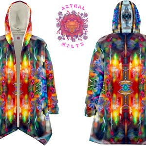 Colorful Tribal Cloak for Men and Women, Unisex Psychedelic Jacket, Trippy shamanic coat with a hoodie, Rave Cloak, Festival Clothing,Poncho