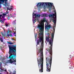 Psychedelic leggings, Rave outfit women, Yoga wear, Pastel abstract leggings, festival clothing, Printed colorful leggings, Floral Leggings