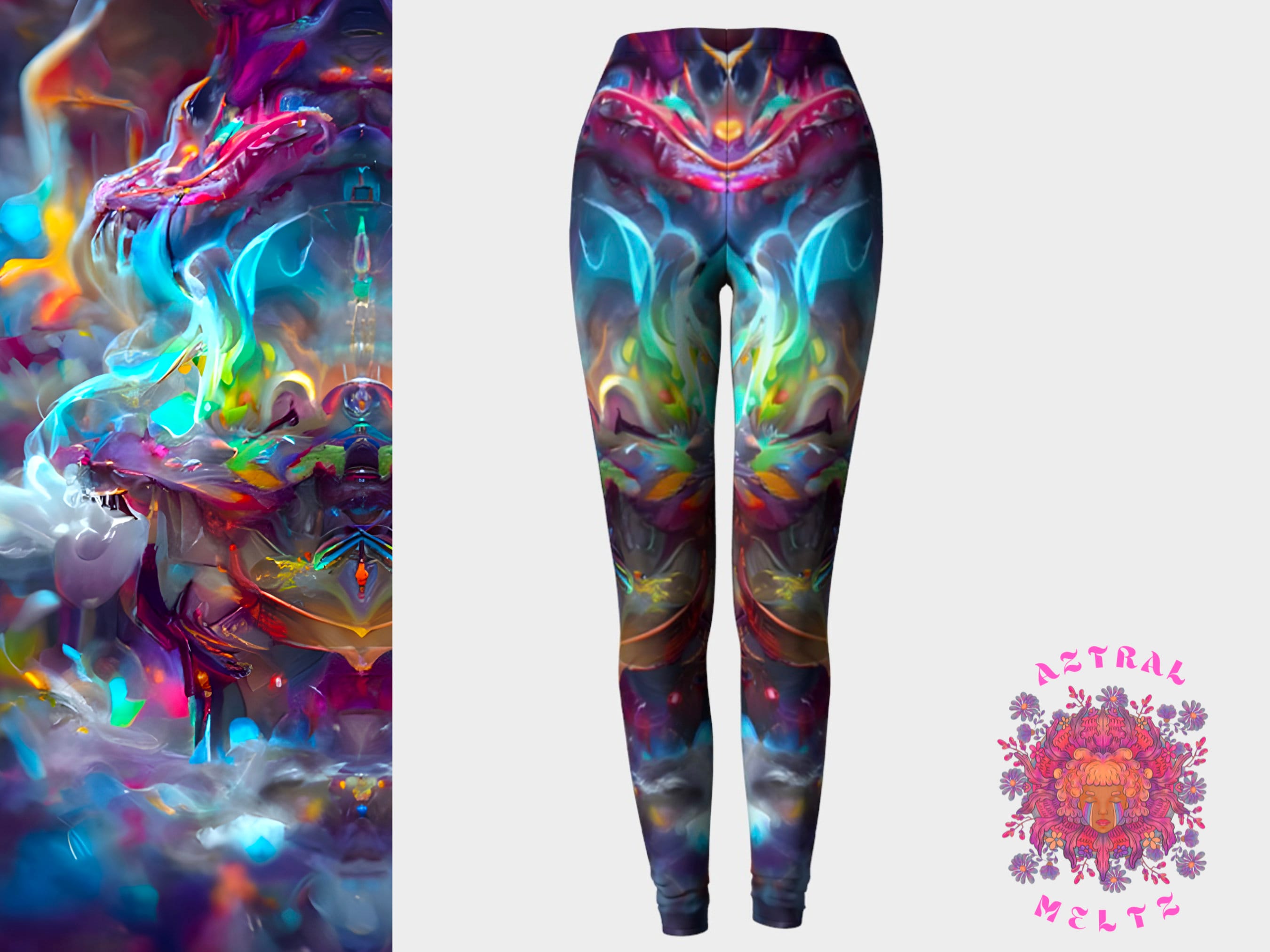 Psychedelic Color Drops Abstract Art Design Leggings by