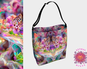 Printed Tote Bag, Psychedelic Tote Bag, Bohemian handbag, Hippie handbag, Festival tote bag, Colorful School Bag, Fantasy tote, Boho bag