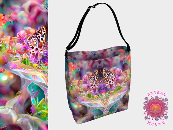 Printed Tote Bag, Psychedelic Tote Bag, Bohemian handbag, Hippie handbag, Festival tote bag, Colorful School Bag, Fantasy tote, Boho bag