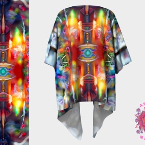 Tribal kimono, Festival unisex kimono, Psychedelic kimono jacket, Shaman clothing, Psychedelic clothing, Silk robe, Boho kimono, Rave outfit