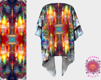 Tribal kimono, Festival unisex kimono, Psychedelic kimono jacket, Shaman clothing, Psychedelic clothing, Silk robe, Boho kimono, Rave outfit