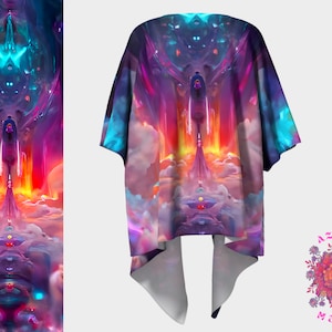 Cosmic Kimono Poncho, Psychedelic Jacket Kimono, Festival kimono, Unisex Silk Robe, Psychedelic Clothing, Festival Trippy Jacket,Rave outfit