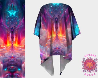 Cosmic Kimono Poncho, Psychedelic Jacket Kimono, Festival kimono, Unisex Silk Robe, Psychedelic Clothing, Festival Trippy Jacket,Rave outfit
