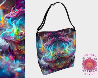 Neon Tote Bag, Printed Tote bag, Psychedelic tote bag, Hippie shoulder bag, Festival tote bag, Colorful Boho Bag, Laptop bag, Day bag