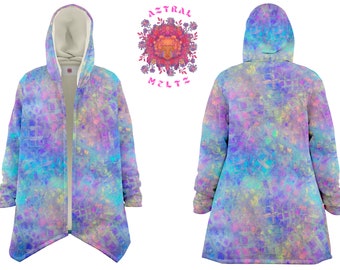 Pastel dream cloak, Holographic jacket, Festival hooded cloak, Trippy rave cloak with hood, Psychedelic rave rainbow jacket, Velvet coat