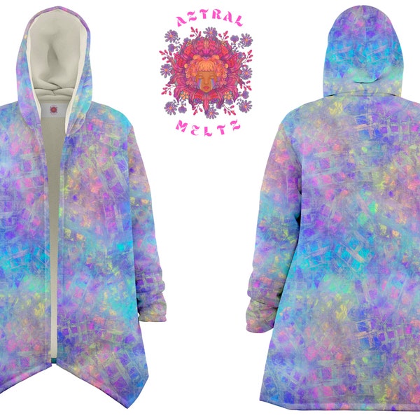 Pastel dream cloak, Holographic jacket, Festival hooded cloak, Trippy rave cloak with hood, Psychedelic rave rainbow jacket, Velvet coat