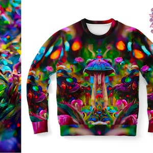 Trippy mushroom sweater, Unisex Psychedelic Sweatshirt, Mushroom crewneck sweatshirt, Fairycore clothing, Mushroom lover gift,Hippie sweater