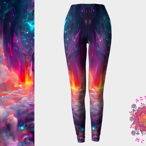 Cosmic Neon Leggings, Psychedelic Leggings, Rave Clothing, Festival Wear, Trippy Leggings, Colorful Printed Leggings, Rave leggings, Yoga