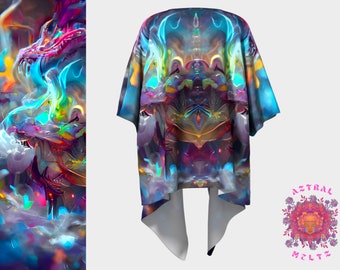 Neon Psychedelic Kimono Jacket, Unisex Kimono, Psychedelic Poncho, Festival Jacket, Psychedelic Jacket, Silk kimono, Boho kimono, Rave