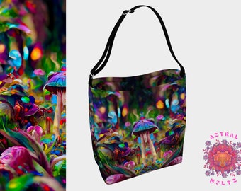 Magic Mushroom Tote Bag, Psychedelic Tote Bag, Boho Tote Bag, Shamanic Tote, Printed Tote Bag, Colorful tote, festival tote, laptop bag