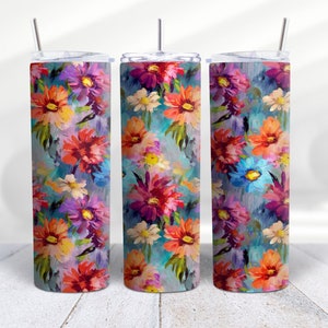 Bicchiere sottile in acciaio inossidabile da 20 once con margherite dipinte a mano, personalizzato, con coperchio e cannuccia, tazza da giardino con margherite, regalo con nome personalizzato di Mugzan