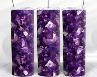 Personalized Purple Amethyst Quartz Stainless Steel 20 Oz Tumbler, With Lid & Straw, Custom Name Gift, Quartz Love Cup by Mugzan
