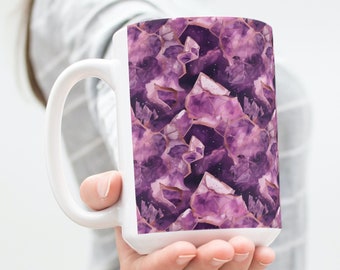 Purple Amethyst Quartz Coffee Tea Mug Cup 15 Oz Elegant illustration by Mugzan NEW