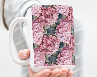 Pink Hydrangeas Garden Coffee Tea Mug Cup 15 Oz Floral Pattern by Mugzan NEW