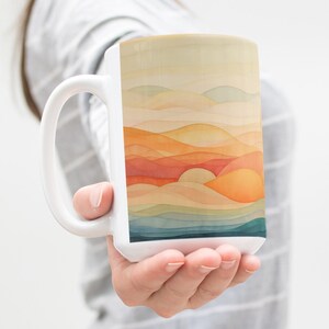 Beautiful Sunrise Coffee Tea Mug Cup 15 Oz Ceramic, Sunset Minimalistic Design, Birthday Gift, Sunrise Lover Cup by Mugzan