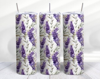 Personalized Tumbler Lavender Floral Valley Stainless Steel 20 Oz Tumbler With Lid & Straw, Lavender Lover Cup, Gift for her by Mugzan