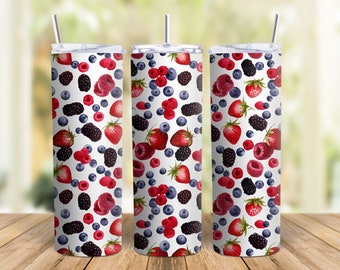 Personalisierte verschiedene Beeren Edelstahl Skinny 20 Unzen Becher, Sommer Obstschale, Beerenliebhaber Geschenk von Mugzan