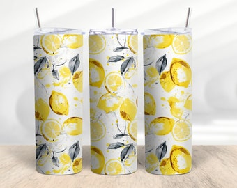 Lemon Harvest Stainless Steel Skinny 20 Oz Tumbler, Vibrant Lemon Citrus Cup, Summer Vibes Gift, Lemon Splash Insulated Cup by Mugzan