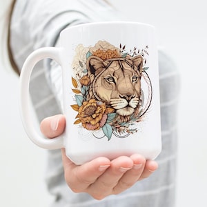 Lioness Mug, Be Fearless Be Brave Be YOU, Coffee Tea Mug Cup 15 Oz Ceramic, Graduation Gift, Inspirational Mug by Mugzan