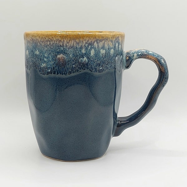Artisanal Blue & Yellow Fire Glazed Coffee Tea Mug Cup 11 Oz Ceramic By Keramika NEW